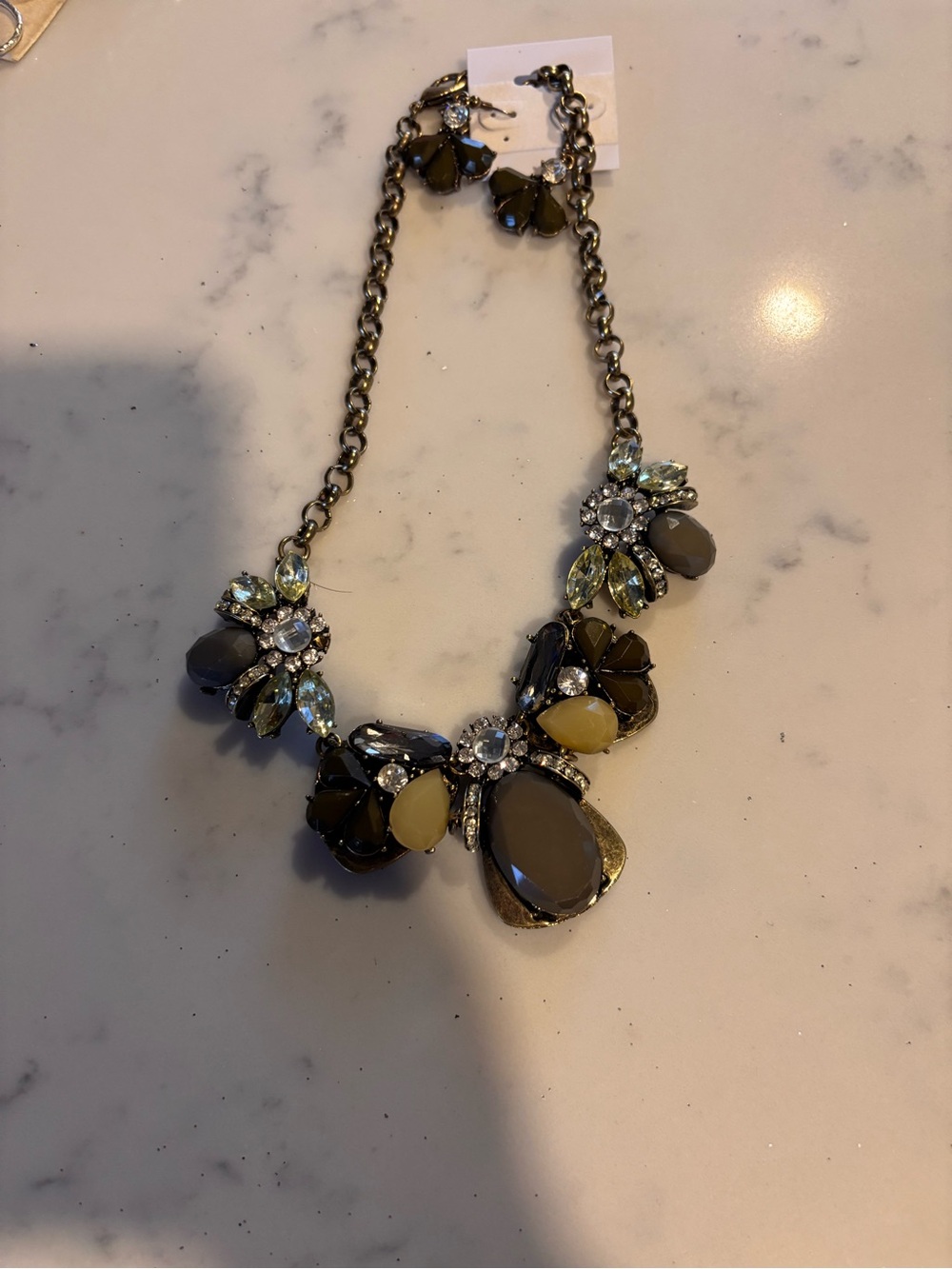 Statement Floral Bib Necklace in Taupe and Pale Yellow
